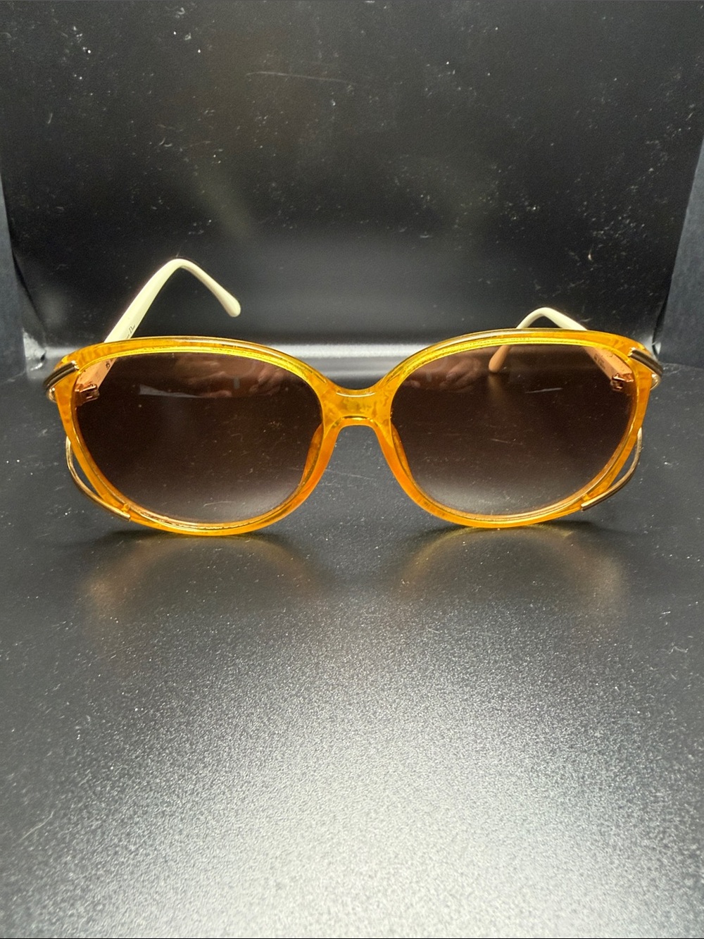 Vintage Christian Dior Sunglasses – 1970s/1980s Oversized Amber Yellow Frame.